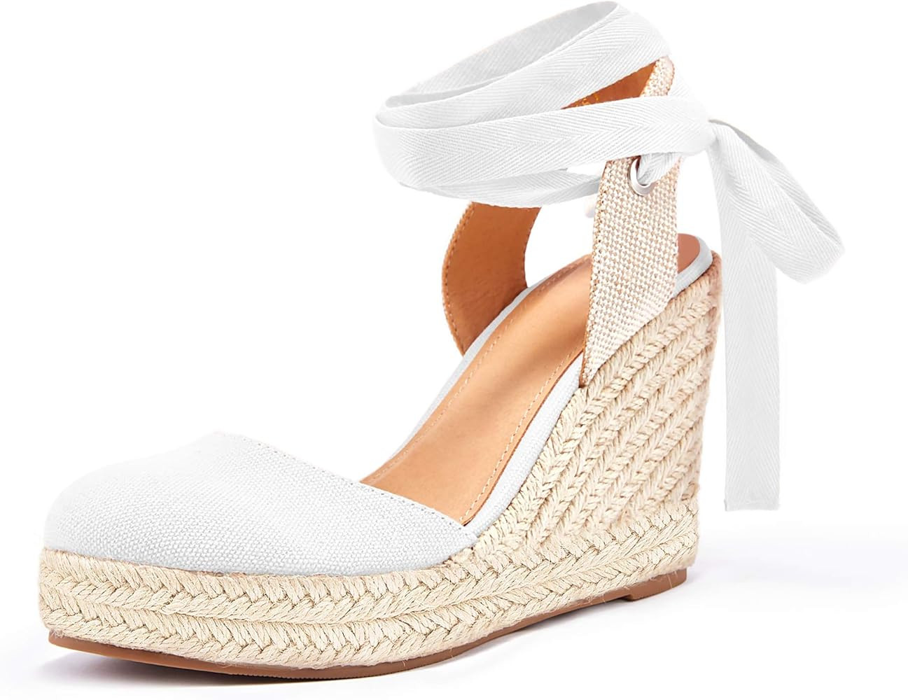 Ermonn Womens Espadrilles Wedge Sandals Platform Closed Toe Ankle Strap Lace Up Summer Shoes | Amazon (US)