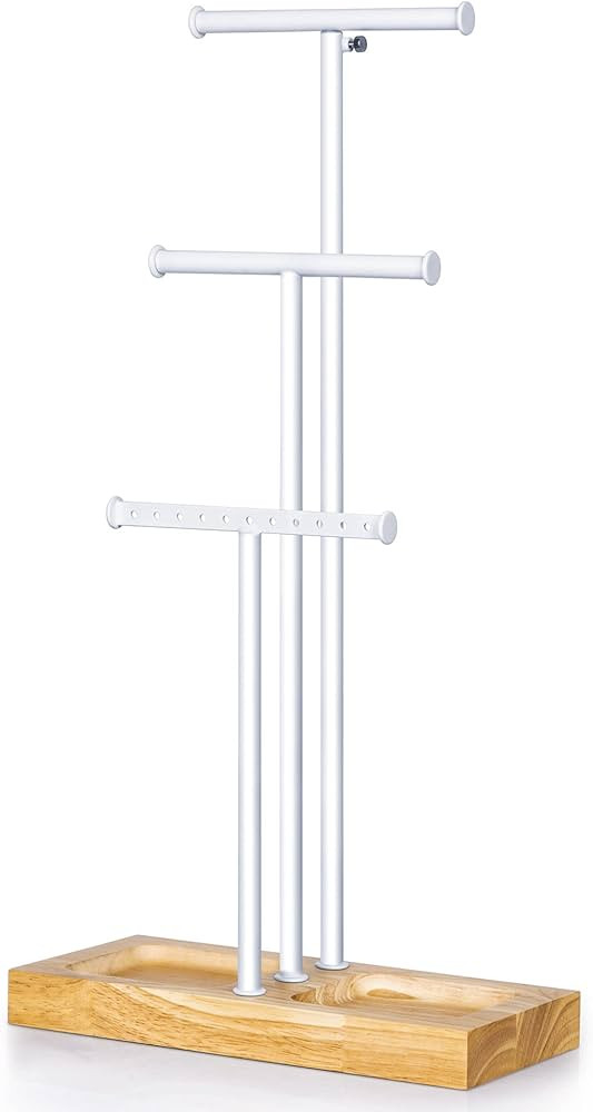 Love-KANKEI Jewelry Tree Stand White Metal and Wood Base Adjustable Height with Large Storage Jew... | Amazon (US)