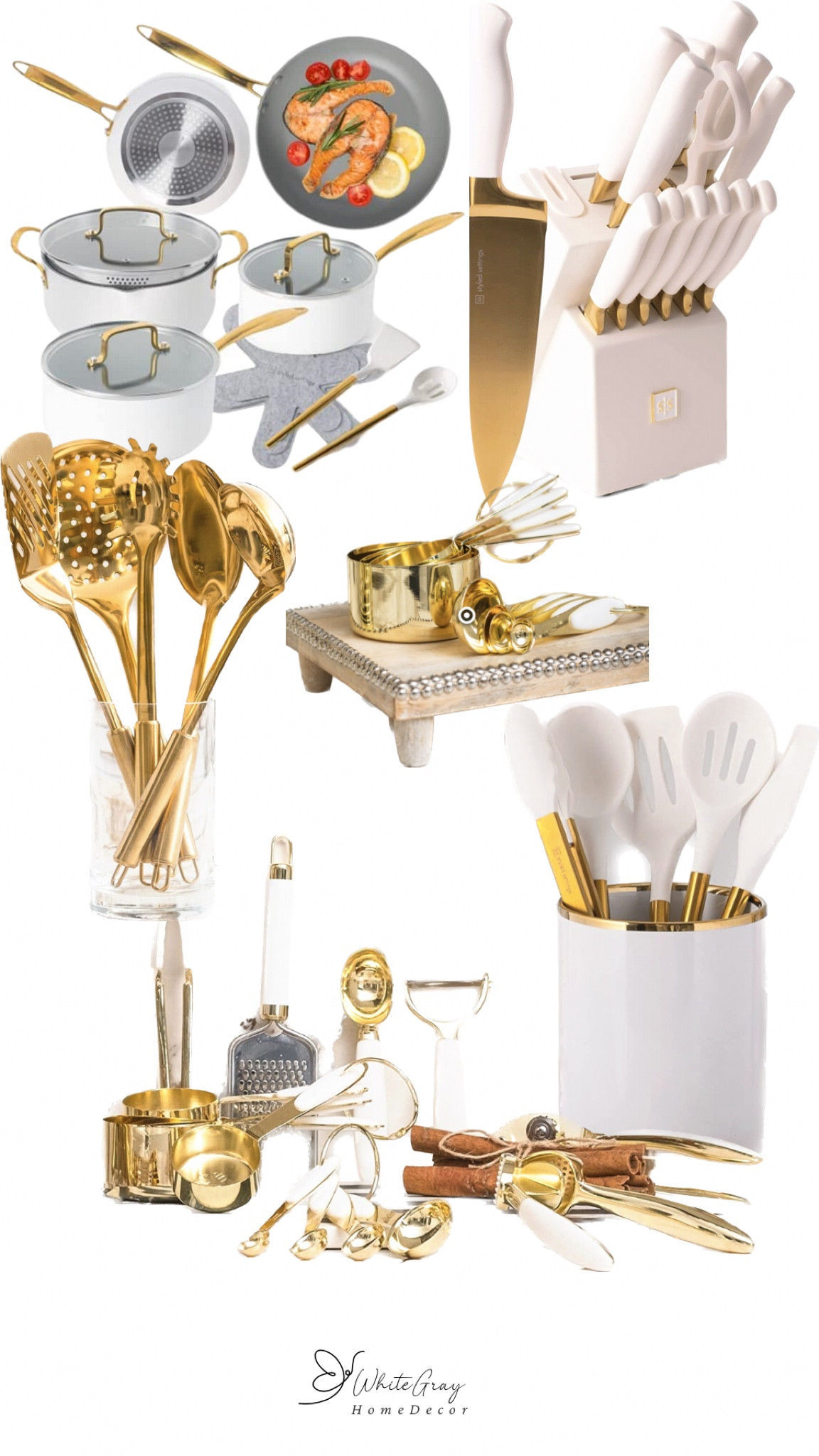 .com: White & Gold Kitchen Tools and Gadgets - Luxe 8PC