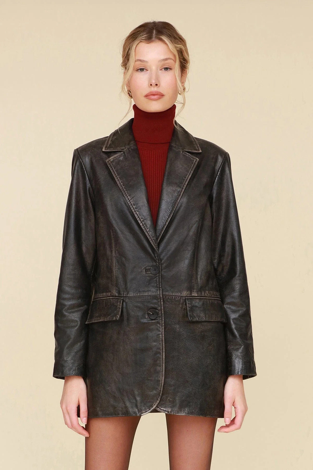 Vintage Wash Genuine Leather Blazer | Avec Les Filles