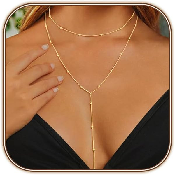 HERIER Lariat Gold Necklace for Women, Dainty Long Necklace 14k Gold Plated/Silver Y-Shaped Layer... | Amazon (US)