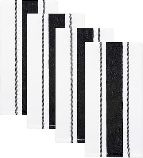Sticky Toffee Cotton Kitchen Dish Towels, Stripe 4 Pack, 27.5 in x 19.5 in, Black | Amazon (US)