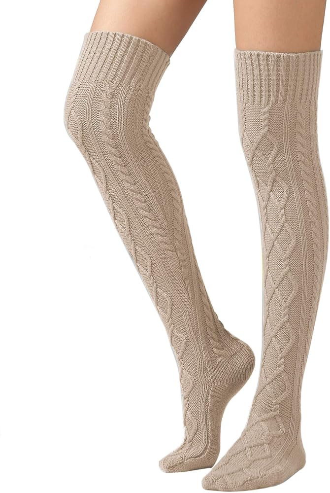 SherryDC Women's Cable Knit Thigh High Boot Socks Extra Long Winter Stockings Leg Warmers | Amazon (US)