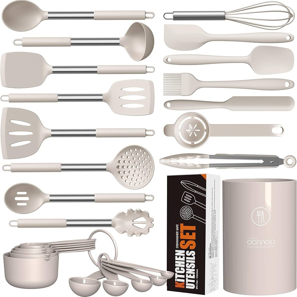 Large Silicone Cooking Utensils Set - Heat Resistant Kitchen Utensils,Turner Tongs,Spatula,Spoon,... | Amazon (US)