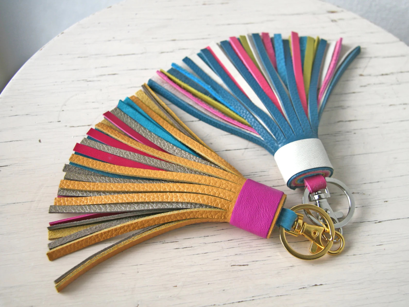 Colorful Leather tassel Fringe Keychain  Key chain Bag charm Bridesmaid Gift Multicolor | Etsy (US)