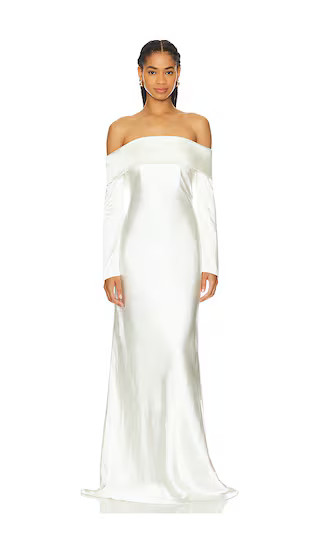 Bianca Off Shoulder Long Sleeve Gown in Antique Ivory | Revolve Clothing (Global)