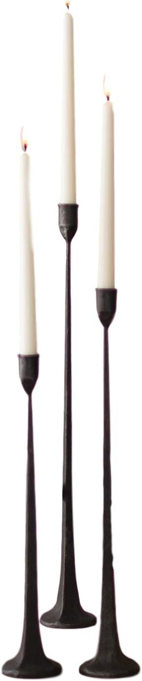 Amazon.com: Tall Cast Iron Set Three Black Candlesticks Taper Candle Holder Elegant Slim : Home &... | Amazon (US)