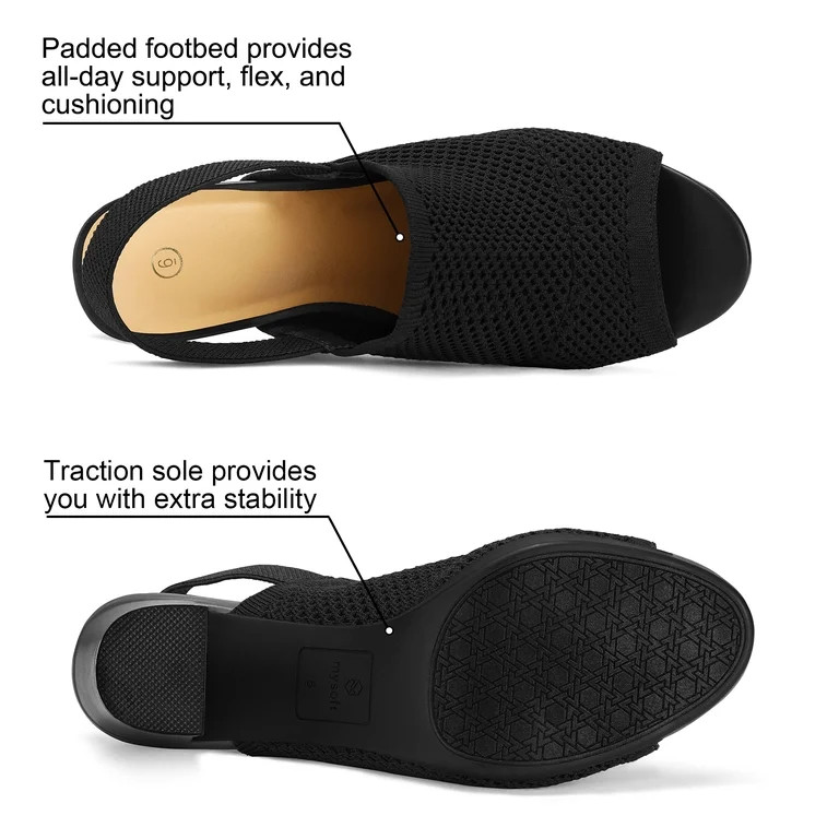 LuckLilac Women Chunky High Heels Elastic Slingback Fishmouth Open Toe 3 Inch Heeled Sandals | Walmart (US)