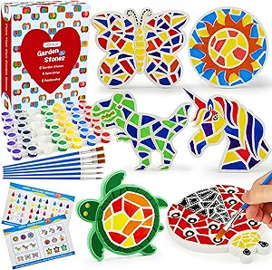 6 Paint Your Own Stepping Stones For Kids Craft Kit - Arts and Crafts For Kids Ages 4-6-8-12 Craf... | Amazon (US)