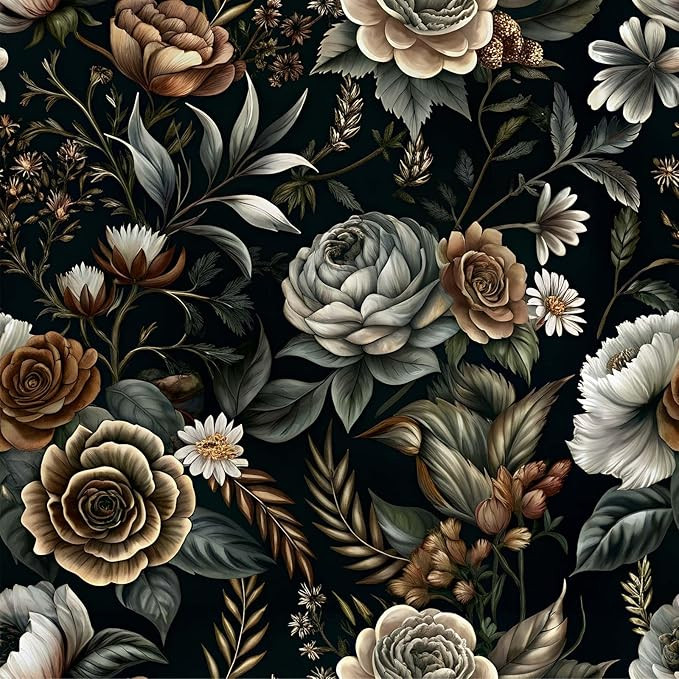 SOON AFTER Floral Peel and Stick Wallpaper Dark Large Floral Contact Paper Self-Adhesive Vintage ... | Amazon (US)