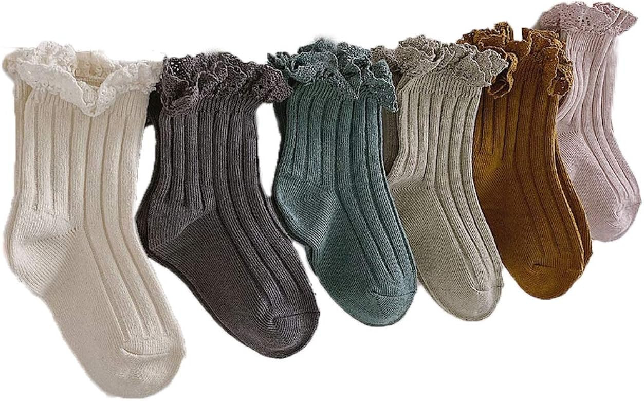 Ashmyova Baby Girls Vintage Ankel Lace Socks Toddler Ruffles Casual Dress Socks 6 Pack | Amazon (US)