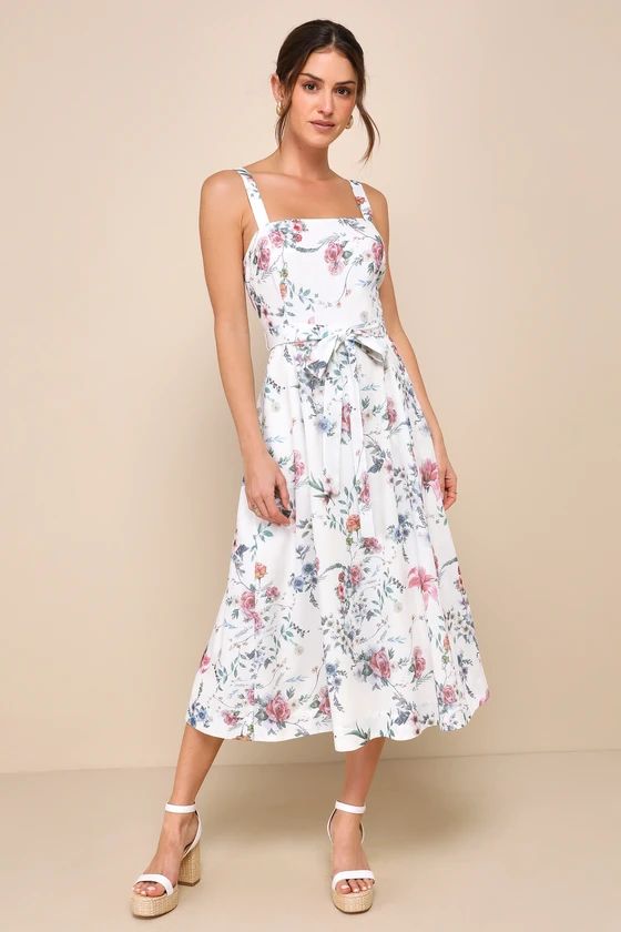Sunny Posture Ivory Floral Sleeveless Midi Dress With Pockets | Lulus