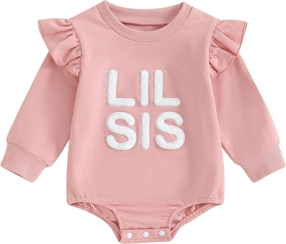 Infant Baby Girl Fall Outfit Sweatshirt Romper Letter Embroidery Jumpsuit Big Lil Sis Matching Ne... | Amazon (US)