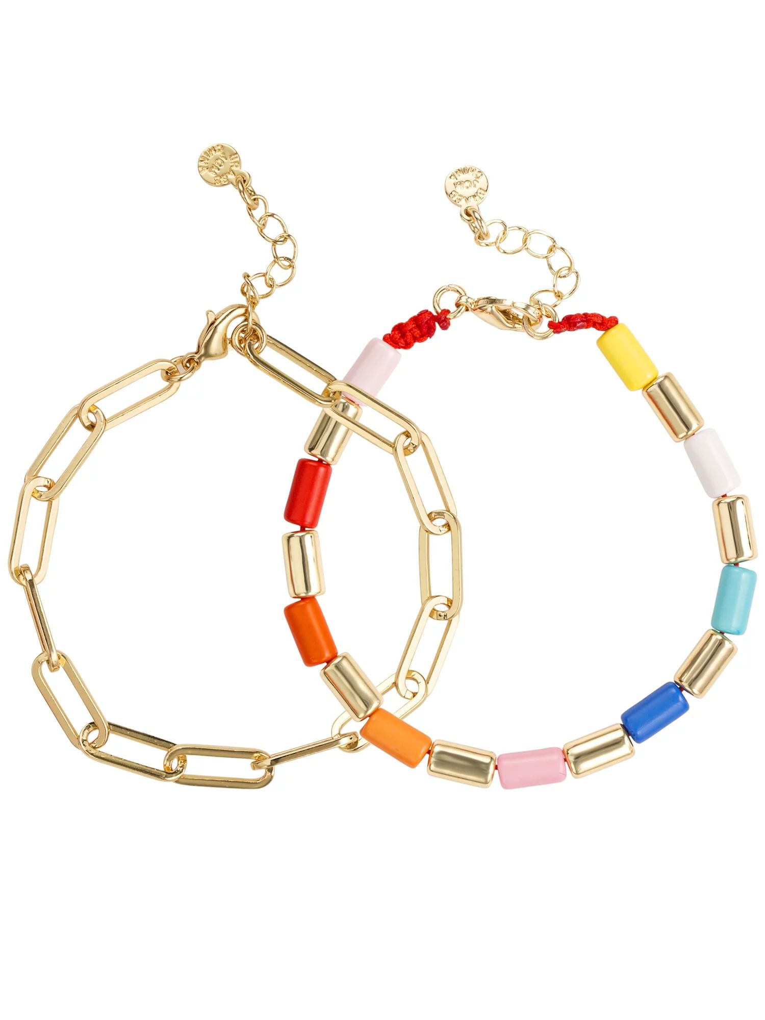 Scoop Womens Brass 14KT Gold Flash Plated Link Bracelet & Multi Colored Bracelet Set - Walmart.co... | Walmart (US)