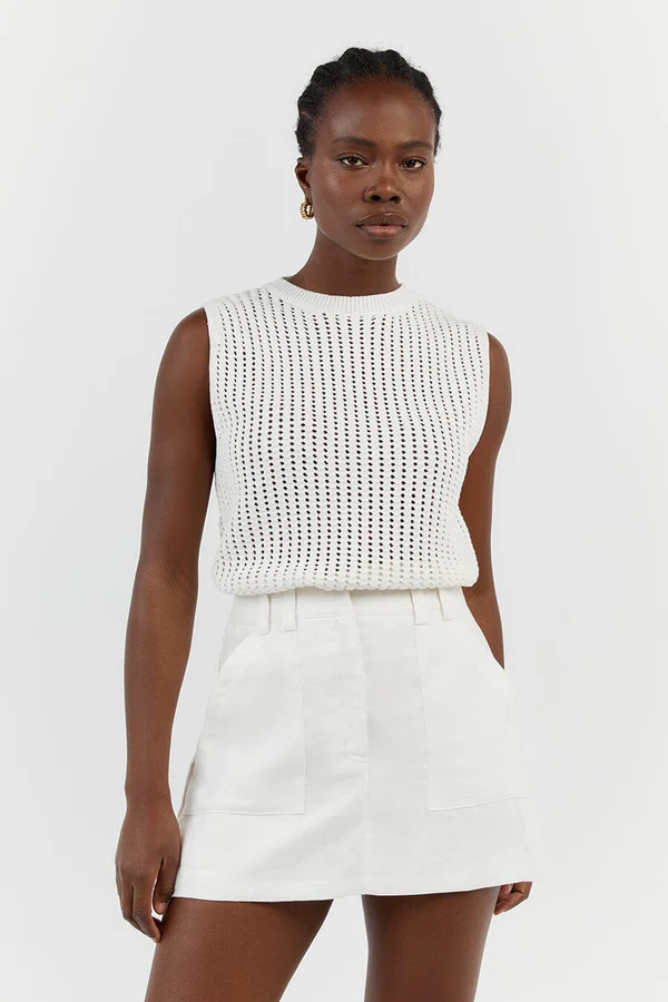 DENNY CROCHET OFF WHITE KNIT TOP | DISSH