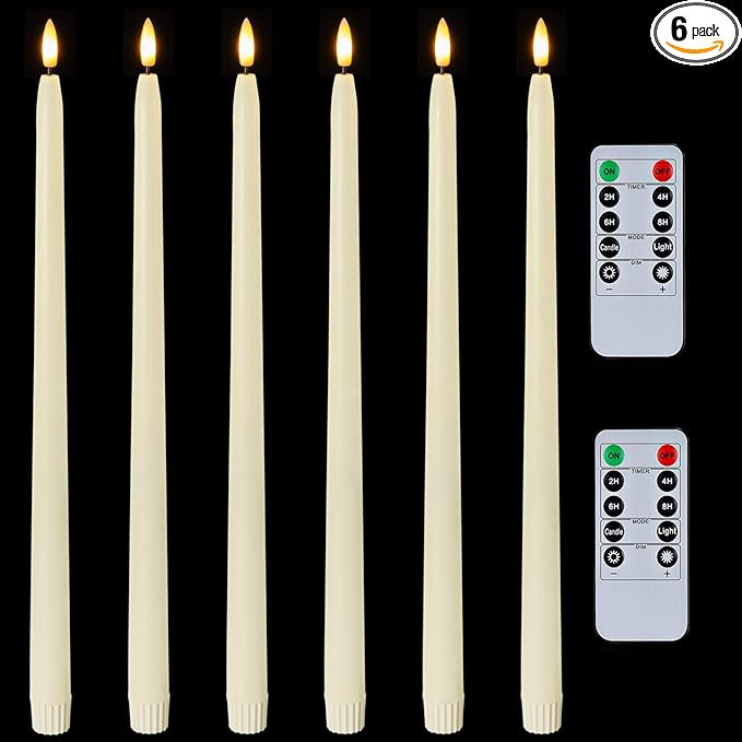 Homemory 15 inches Real Wax Flameless Taper Candles with Remote Timer, 6 Pcs Ivory LED Taper Cand... | Amazon (US)
