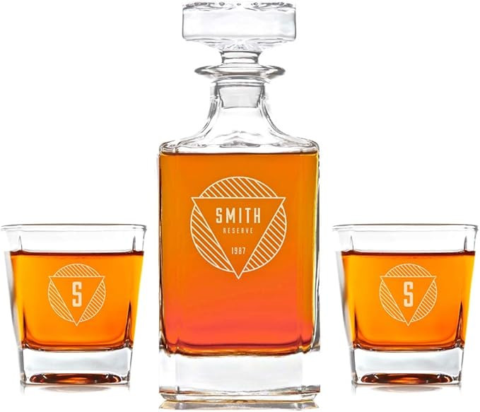 Swanky Badger Personalized Whiskey Decanter & Whiskey Glasses Set, Glass Decanter With 2 Whiskey ... | Amazon (US)