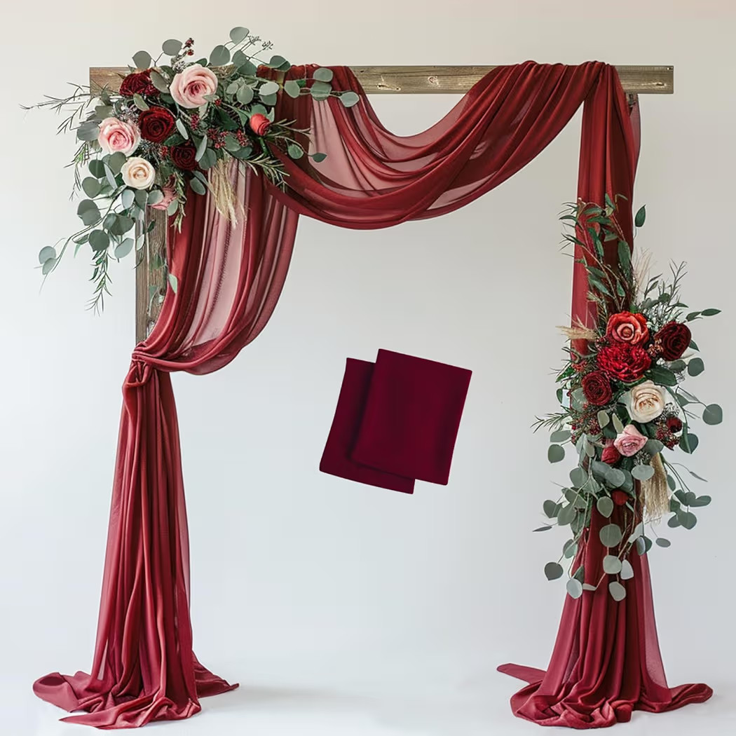 Wedding Arch Draping Fabric 2 Panels Burgundy Sheer Backdrop Drapes | Amazon (US)