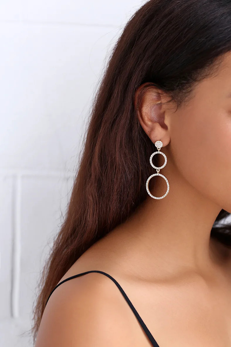Glam Girl Gold Rhinestone Circle Earrings | Lulus