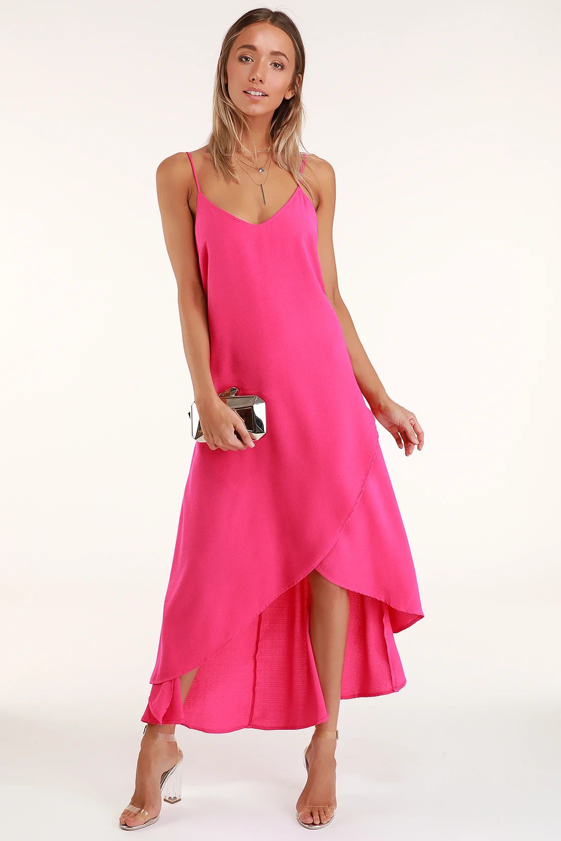 Sweet Surprise Bright Pink High-Low Maxi Dress | Lulus (US)