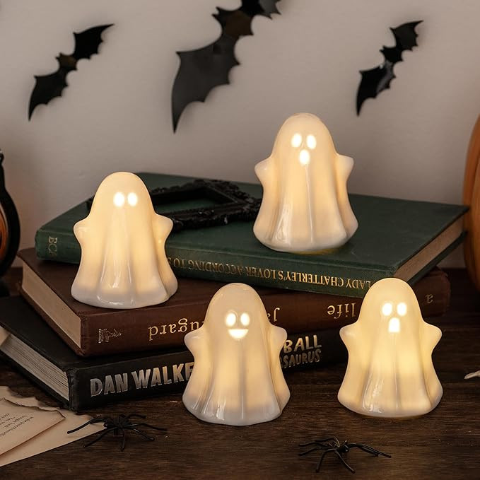 4PCS Halloween Ceramic Ghosts Light Up LED White Spooky Ghosts Figurines Scary Statue Sculpture H... | Amazon (US)