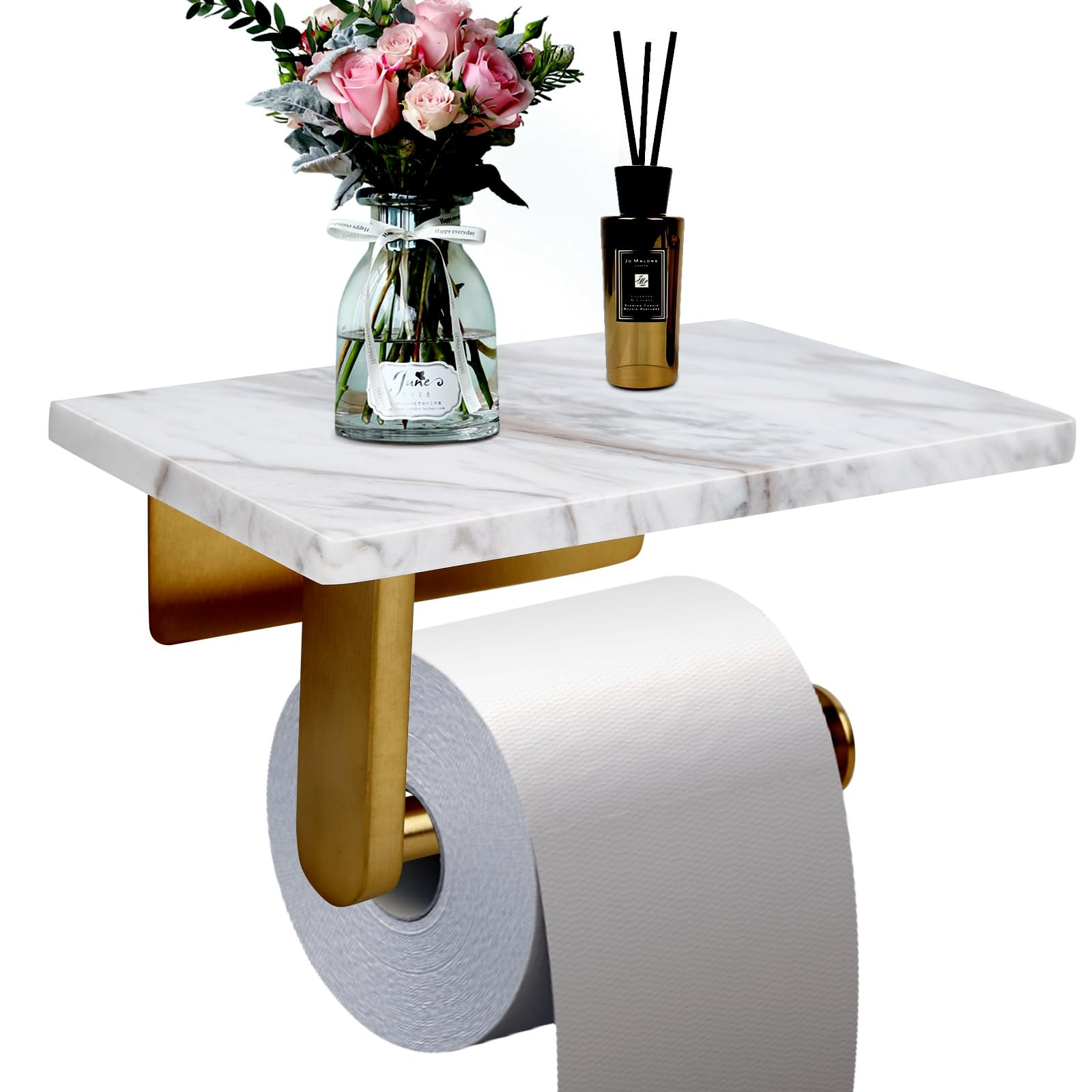 Toilet Paper Holder with Natural Marble Shelf for Bathroom Washroom,Wall Mounted Tissue Holder Su... | Amazon (US)