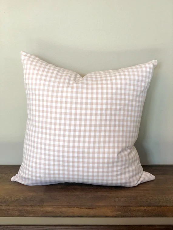 Cream/beige Gingham Pillow Cover | Etsy (US)