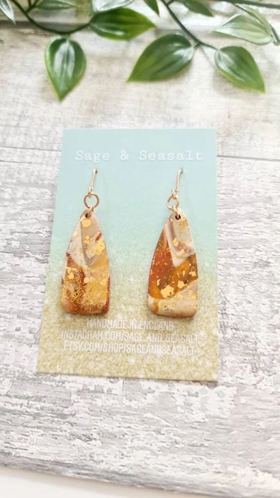 Read the full title
    Copper Autumn Arch Dangle Earrings ~ Marbled Fall Colours Jewellery Jewel... | Etsy (UK)