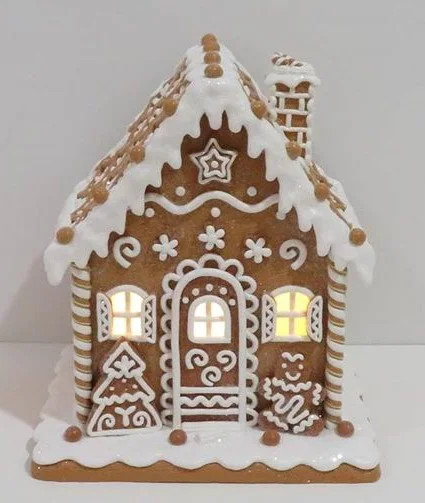 Light-Up Christmas Village Gingerbread House Decoration, Brown and White, 9", by Holiday Time | Walmart (US)