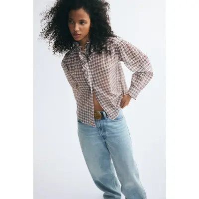 H&M Ruffle-Trimmed Blouse in Denim Blue at Nordstrom, Size X-Small | Nordstrom
