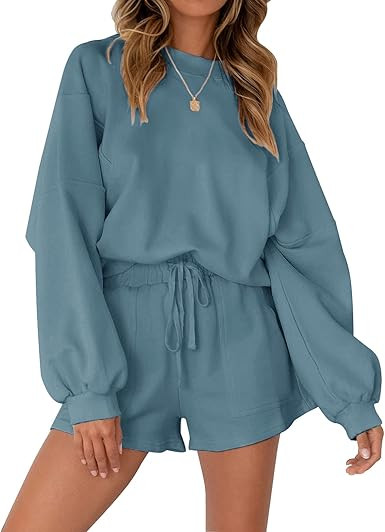 MEROKEETY Women's 2024 Fall Oversized Batwing Sleeve Lounge Sets Casual Top and Shorts 2 Piece Ou... | Amazon (US)