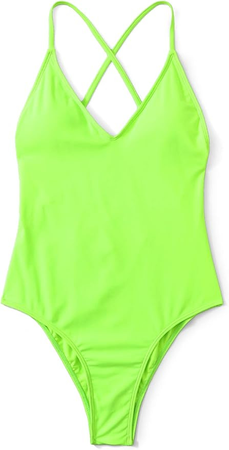 SOLYHUX Women's Plunge Neck Cross Back One Piece Monokini Swimsuit | Amazon (CA)