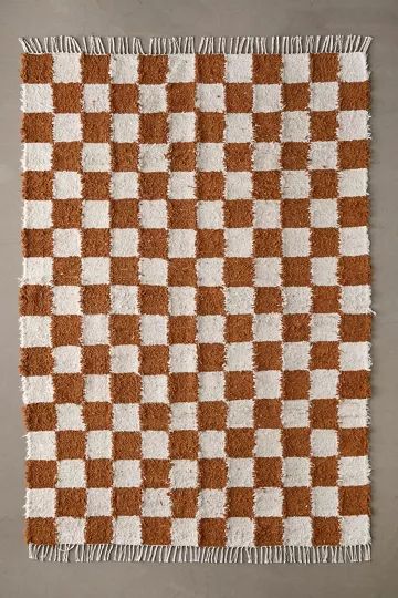 Checkerboard Woven Shag Rag Rug | Urban Outfitters (US and RoW)