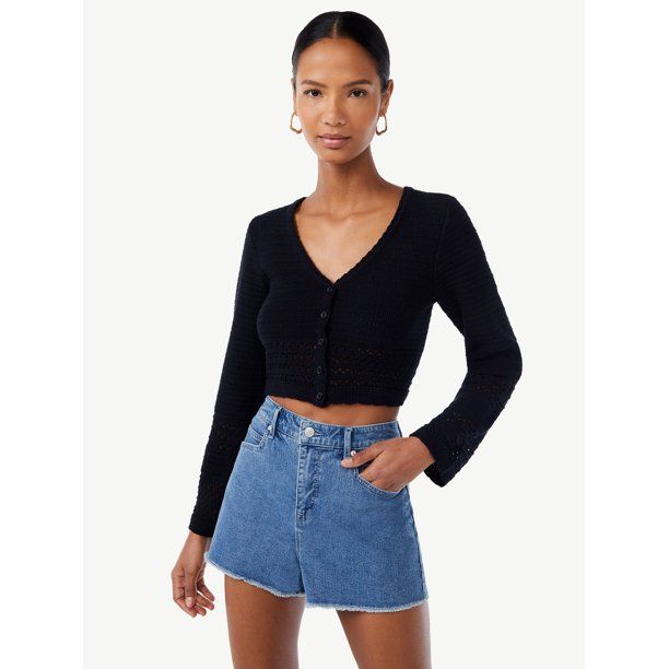 Scoop Women's Crochet Crop Sweater - Walmart.com | Walmart (US)