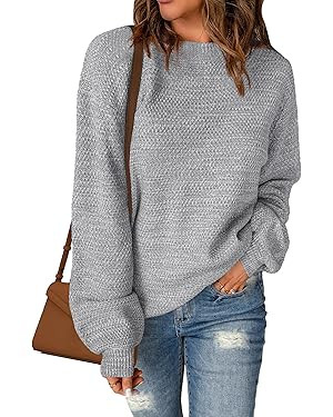 Sucolan Oversized Sweaters for Women Heathered Long Sleeve Crew Neck Pullover Knit Sweater Casual... | Amazon (US)