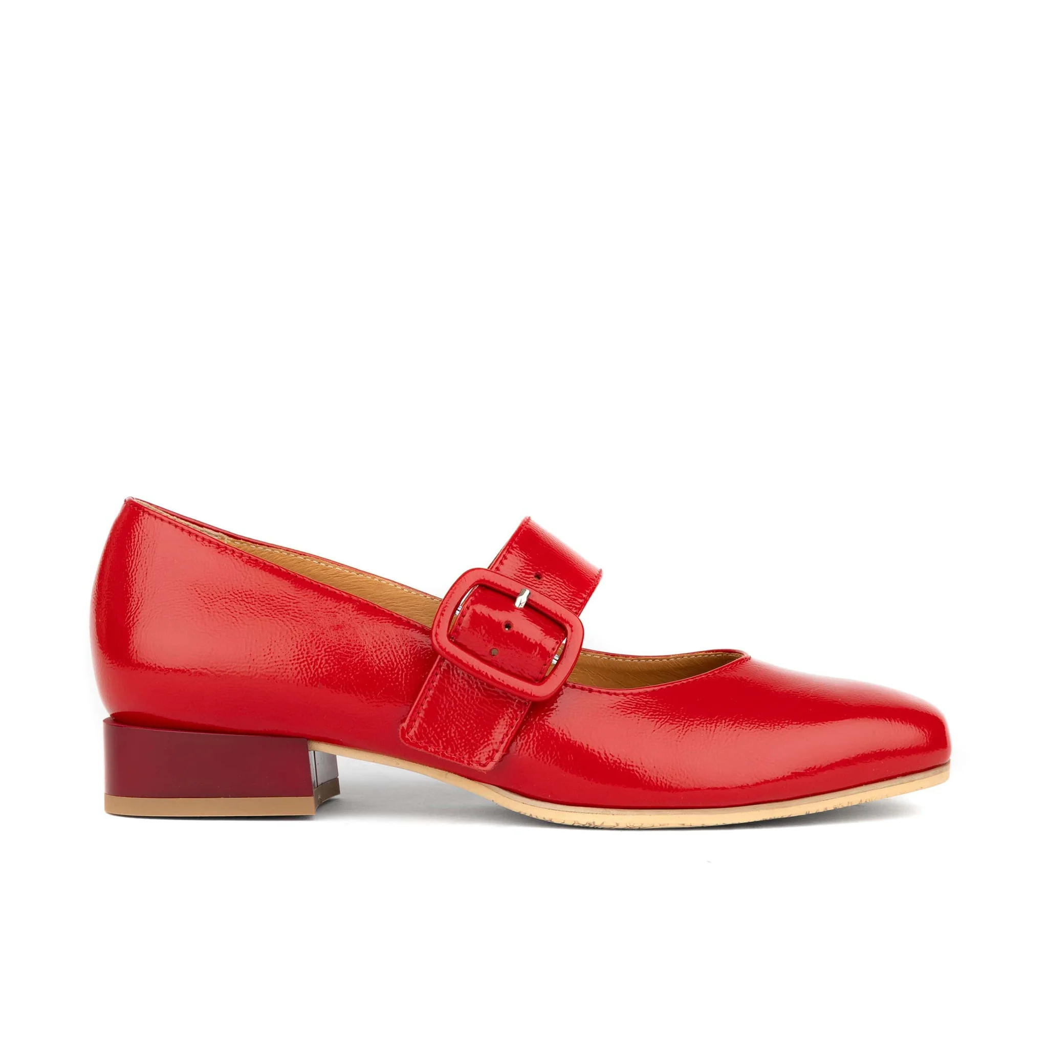 Bliss - Red - Women's block heel square toe patent leather Mary-Jane | Embassy London UK