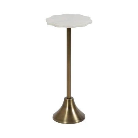 Kate and Laurel Sanzo Modern Pedestal Drink Table, 10 x 10 x 23, Antique Brass and White, Decorative End Table with Scalloped Marble Tabletop for Use as Small Plant Stand or Cute Martini Table | Walmart (US)
