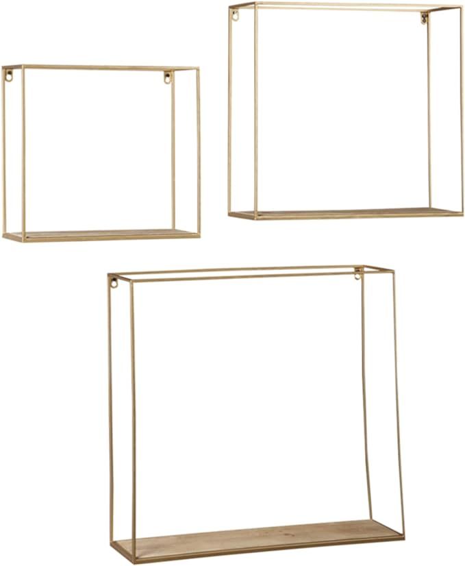 Signature Design by Ashley Efharis Shadow Box Set, 3 Piece Wall Shelf, Natural & Gold Finish | Amazon (US)