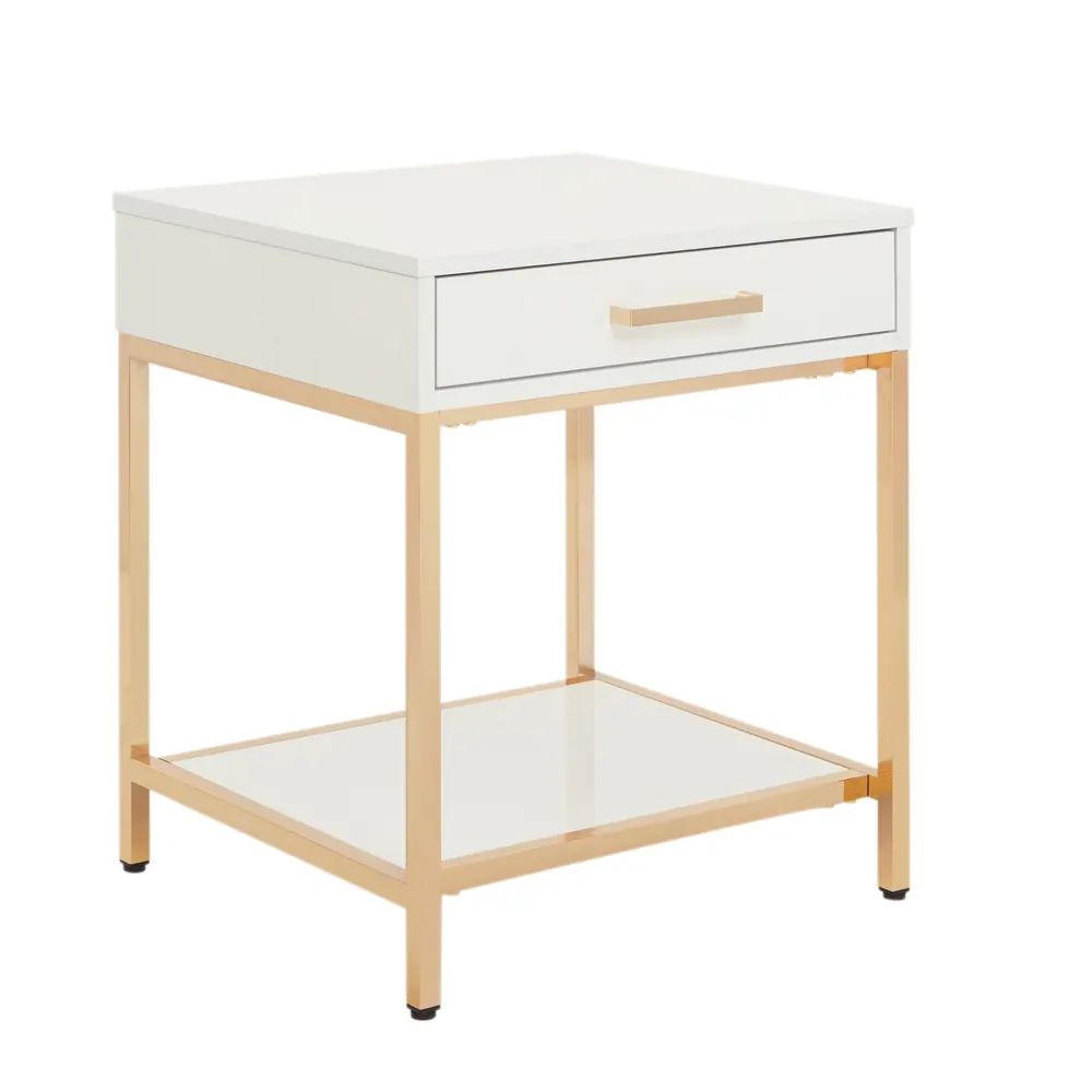 Silver Orchid Evans Glossy White End Table (MDF/Steel - Square - Accent Tables/End Tables - Drawers  | Bed Bath & Beyond