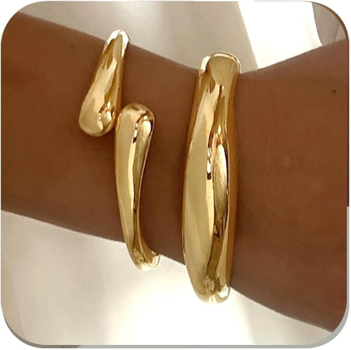 Chunky Gold Bangles Bracelets for Women Gold Cuff Bracelet Set Waterproof Non Tarnish Stack Brace... | Amazon (US)