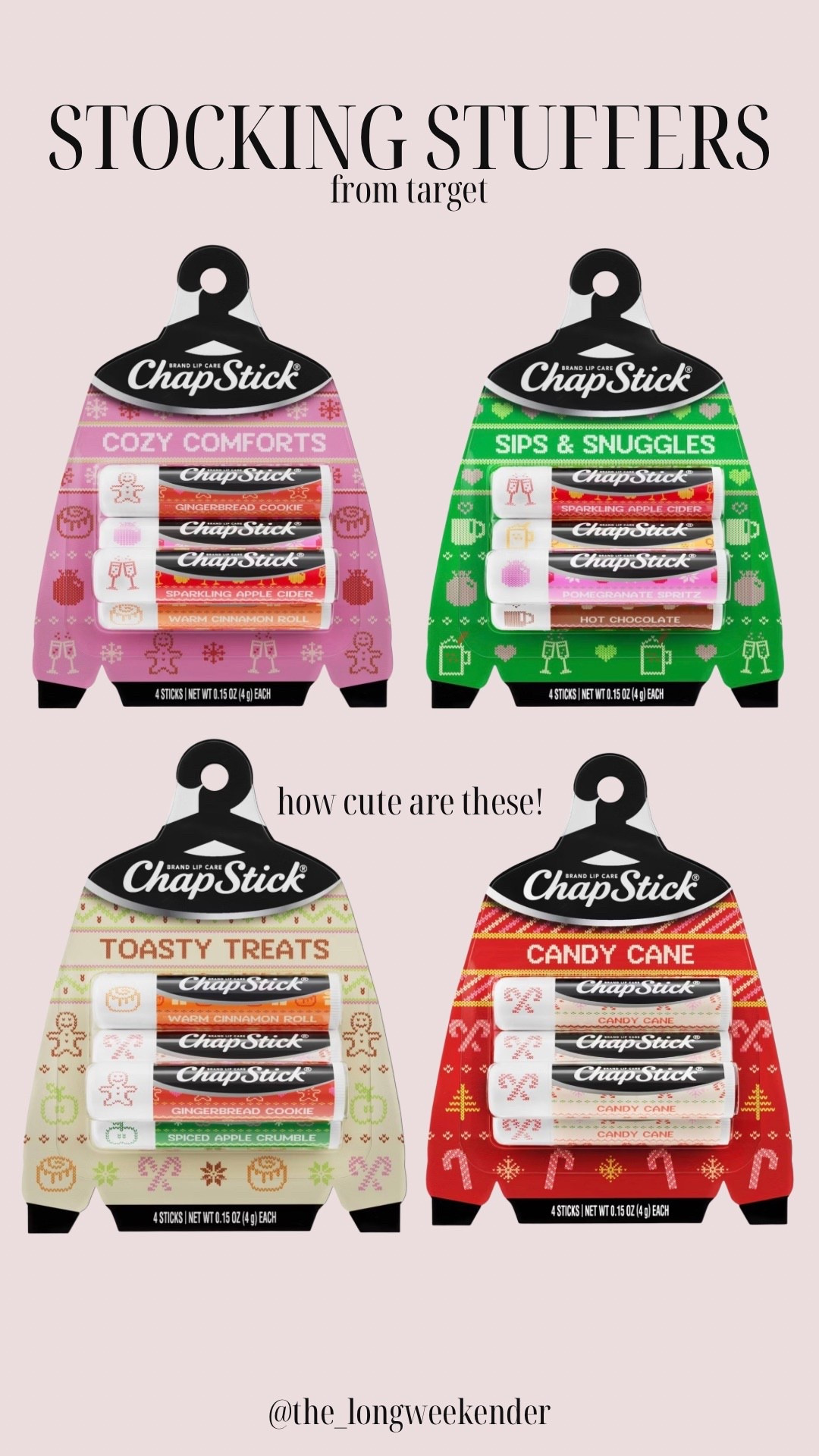 How cute are the sweater shaped chapsticks?! They would make a perfect stocking stuffer! 

#LTKBeauty #LTKHoliday #LTKGiftGuide