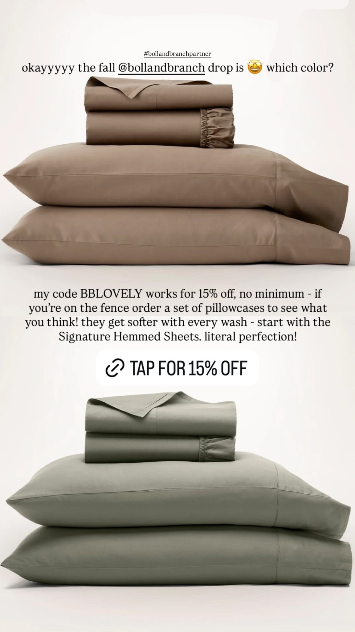 okayyyyy the fall @bollandbranch drop is 🤩 which color?  my code BBLOVELY works for 15% off, no minimum - if you’re on the fence order a set of pillowcases to see what you think! they get softer with every wash - start with the Signature Hemmed Sheets. literal perfection!  #bollandbranchpartner

#LTKHome #LTKSeasonal