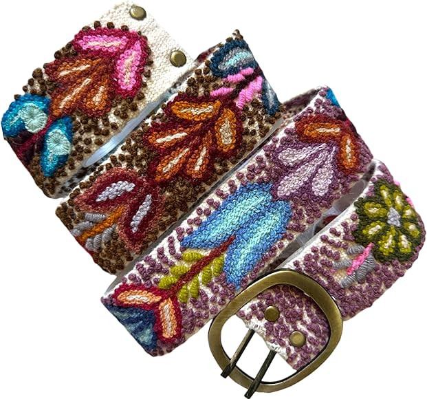 Embroidered Wool Belt from Perú, Statement Belt, Flower Belt - Crimson Elegance | Amazon (US)