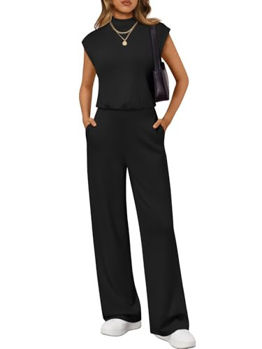 LILLUSORY Jumpsuits for Women Dressy Summer Jumpsuit 2026 Cap Sleeve Tops High Waist Wide Leg Pant Sets with Pockets BlackBlack L | Amazon (US)