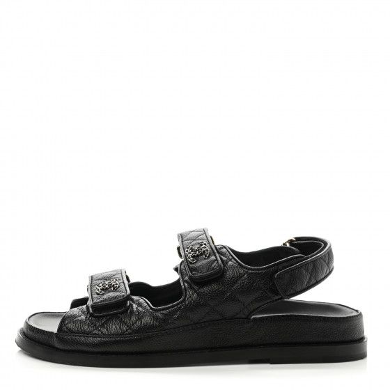 CHANEL Grained Calfskin Velcro Dad Sandals 39 Black | FASHIONPHILE | Fashionphile