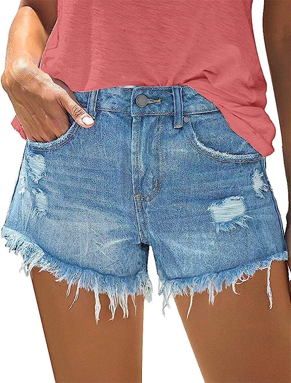 MODARANI Womens Cut Off Denim Short Frayed Distressed Jean Short Cute Mid Rise Ripped Hot Shorts ... | Amazon (US)