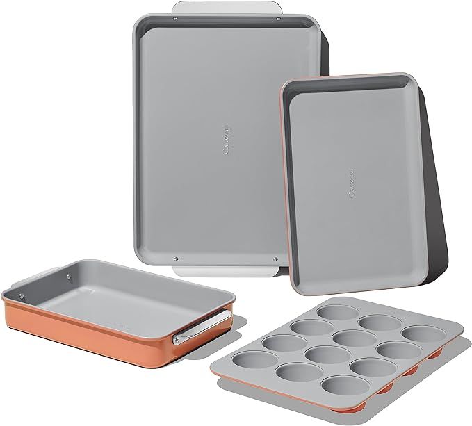 Caraway Nonstick Ceramic Bakeware Set (5 Pieces) - Baking Sheets, Assorted Baking Pans, Cooling R... | Amazon (US)