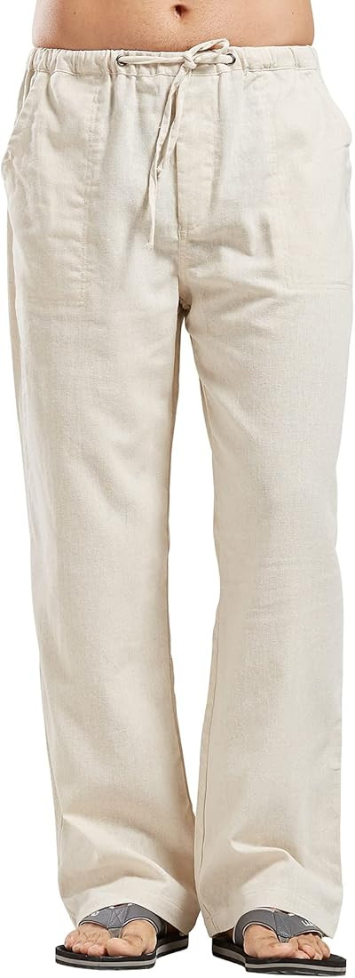 utcoco Qiuse Men's Casual Loose Fit Straight-Legs Stretchy Waist Beach Pants | Amazon (US)