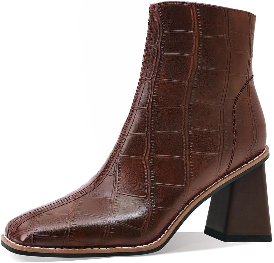 Womens Ankle Boots Chunky Mid Heel Booties Retro Square Pointed Toe Side Zipper Short Boots Heeled Shoes for Women Fall Winter | Amazon (US)