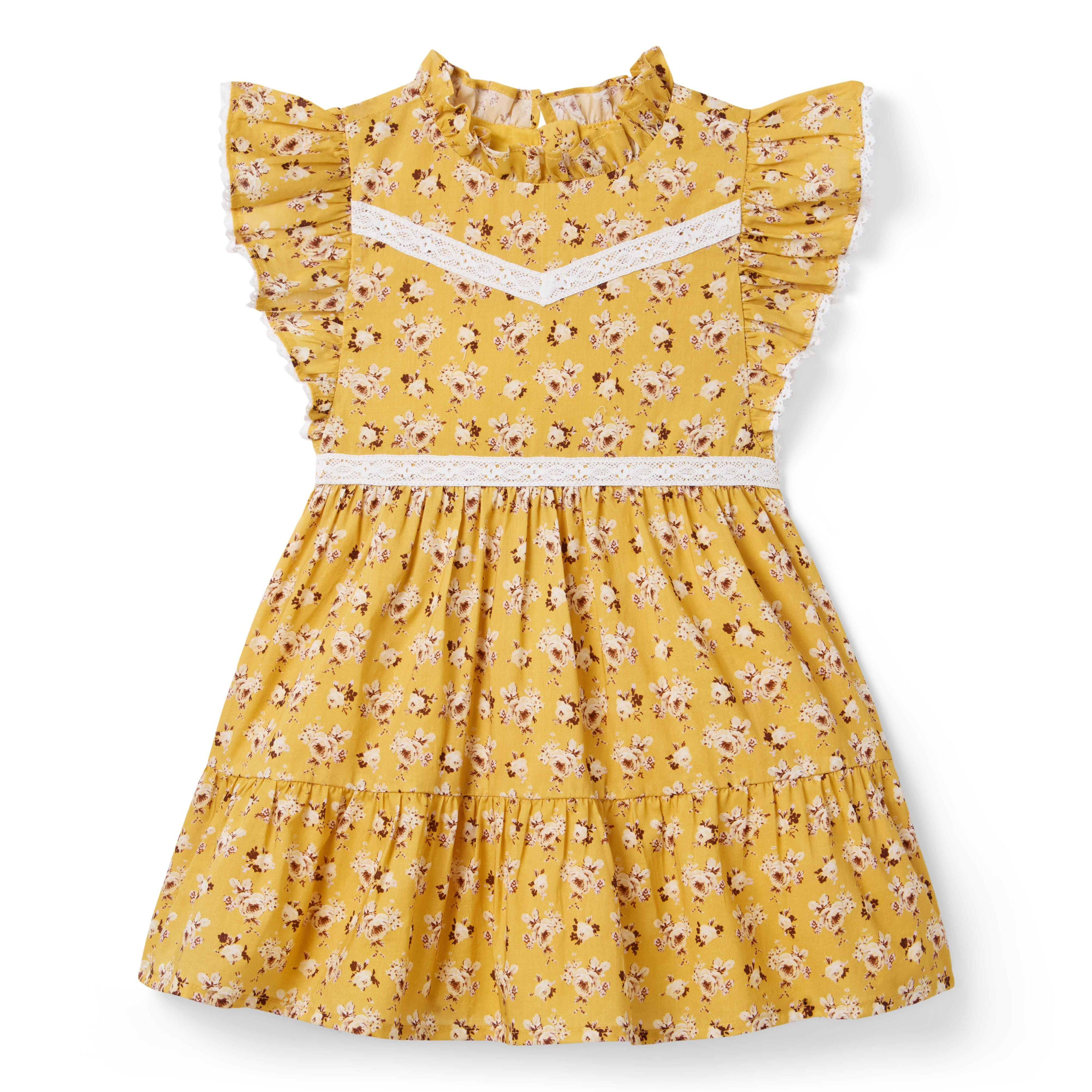Janie and Jack | Ditsy Floral Lace Trim Dress - Yellow / 6-12m | Janie and Jack